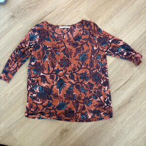 ** Peruvian Connection Ladies Rust Floral Blouse XS CT 426